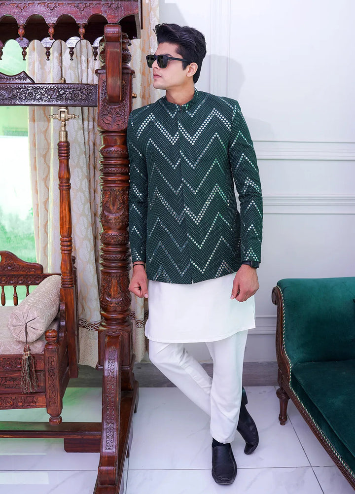 Label M Raw Silk Embroidered Men Prince Coat -  PC005