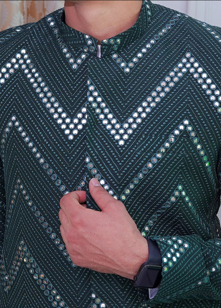 Label M Raw Silk Embroidered Men Prince Coat -  PC005