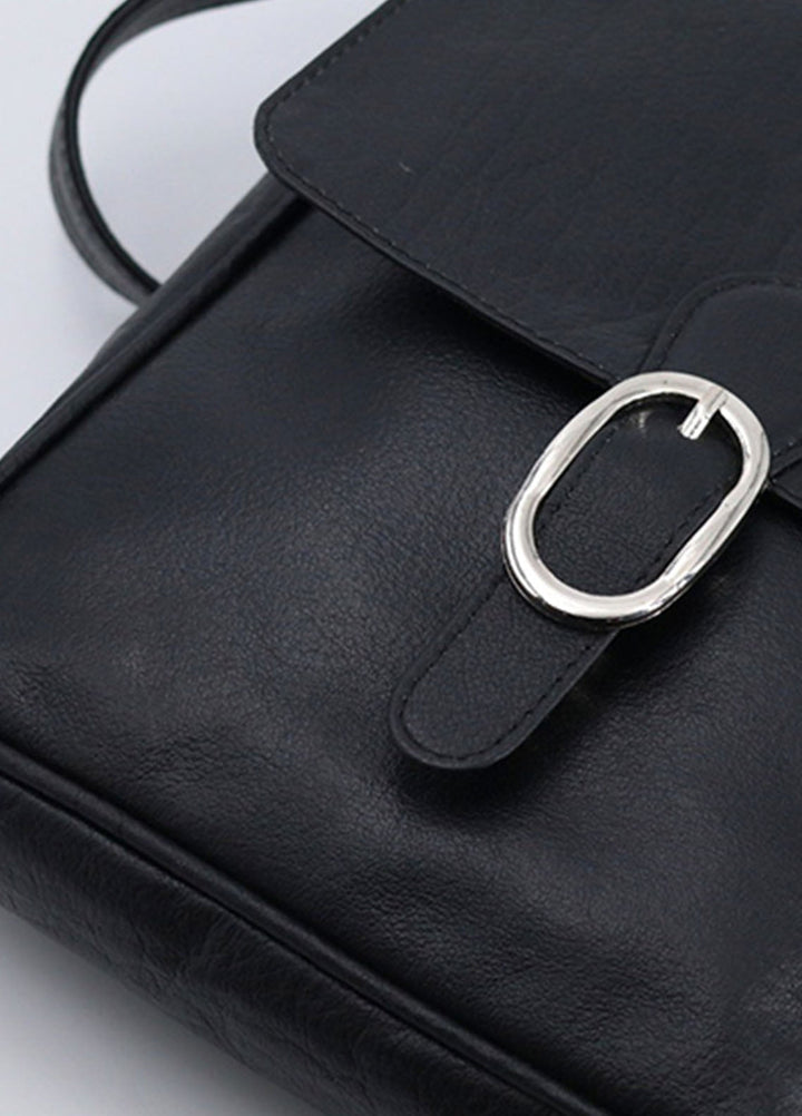 Lafanzo Pret Plain Leather Crossbody Bag 4003 Black