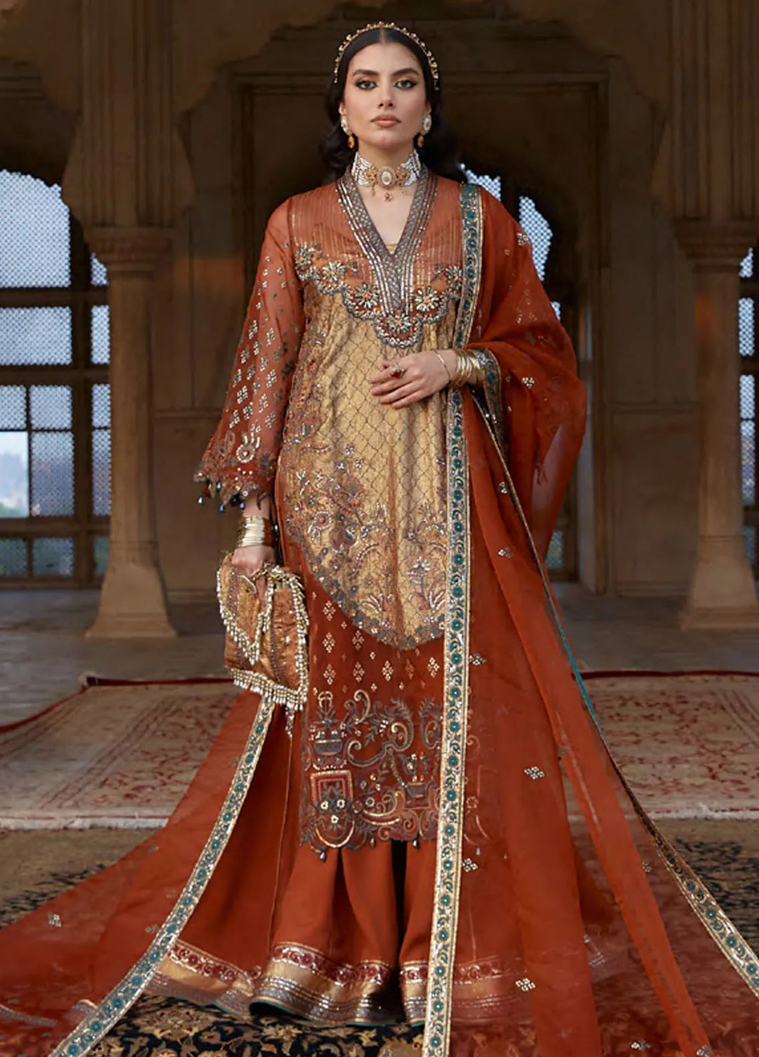 Laj by Lajwanti Embroidered Organza Suit Unstitched 3 Piece MW24L D-08 Shahrani - Winter Collection