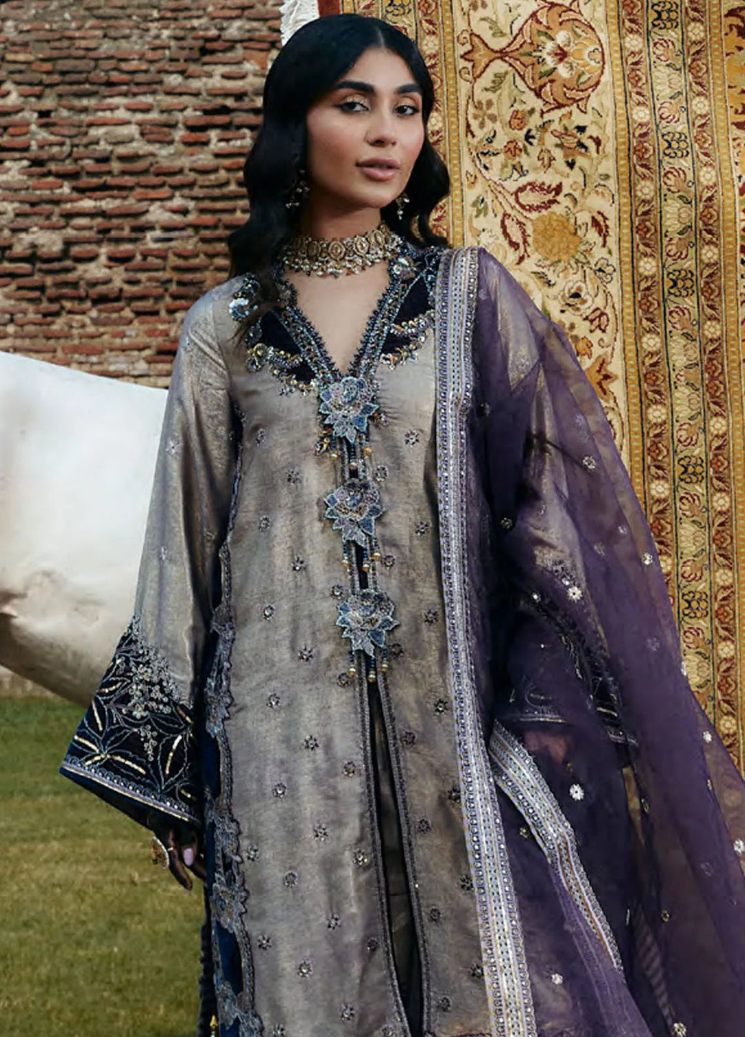 Embroidered Shimmer 3 Piece Suit