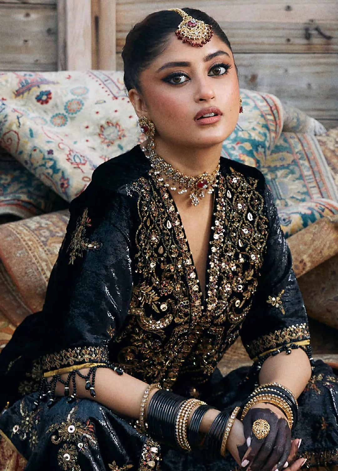 Embroidered Velvet 3 Piece Suit