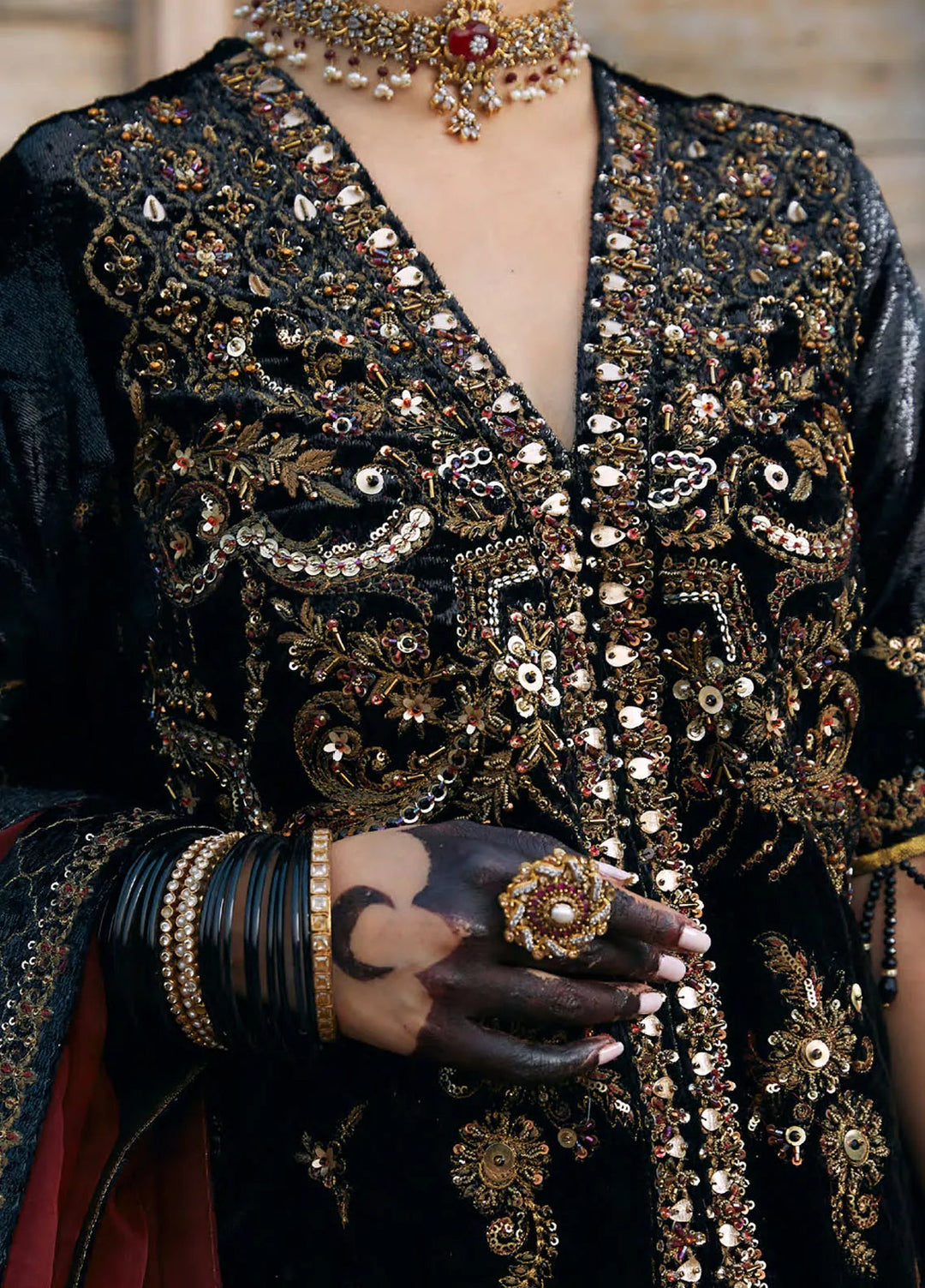 Embroidered Velvet 3 Piece Suit