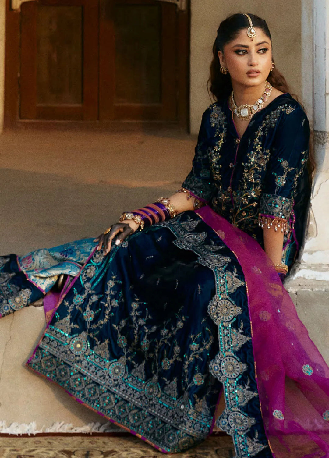 Embroidered Velvet 3 Piece Suit