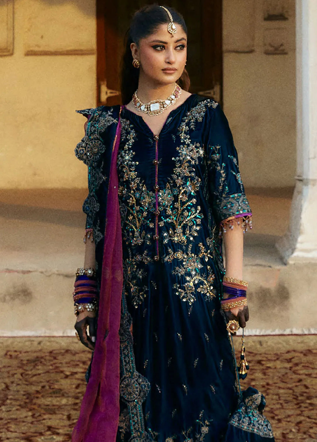 Embroidered Velvet 3 Piece Suit