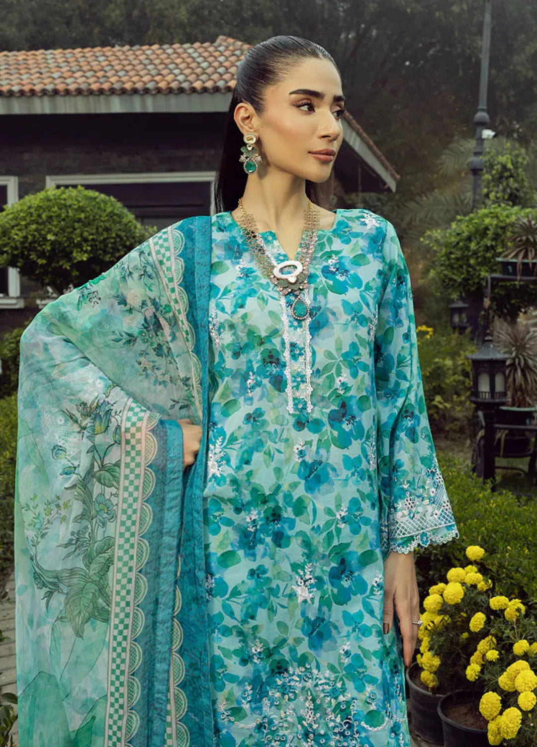 Lakhany Embroidered Lawn Suits Unstitched 3 Piece LSM25SE LG-RL-0149 - Summer Collection