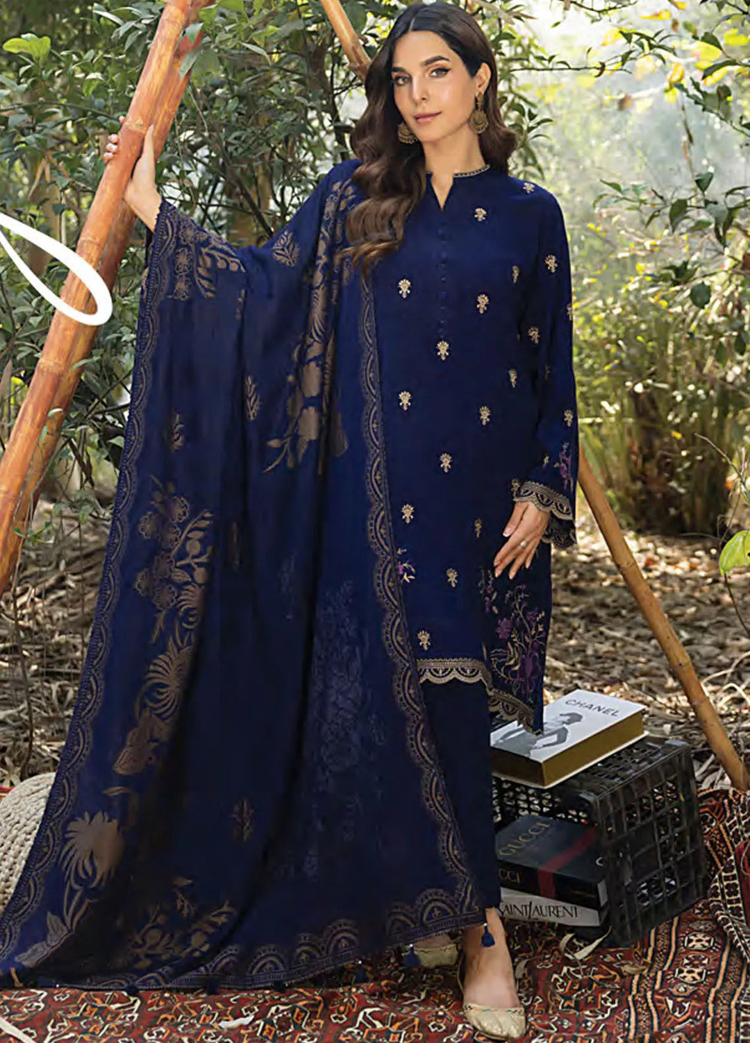 Lakhany Embroidered Slub Peach Suit Unstitched 3 Piece LSM24WS LG-AR-0101 - Winter Collection