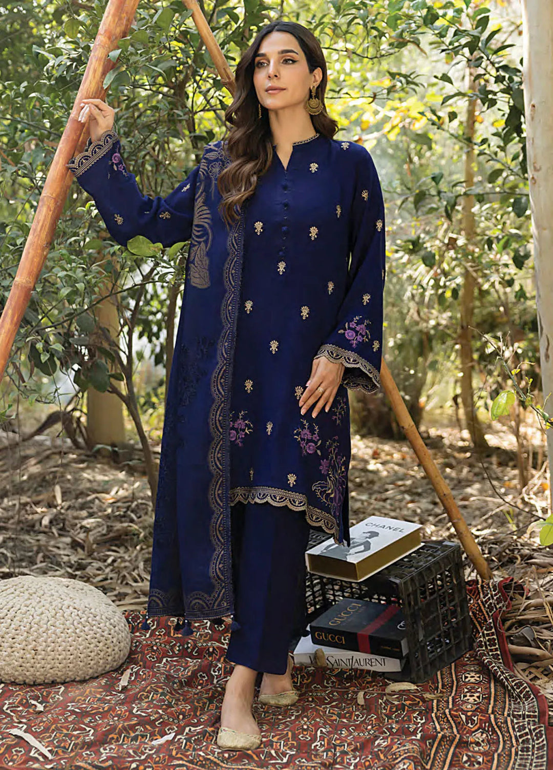 Lakhany Embroidered Slub Peach Suit Unstitched 3 Piece LSM24WS LG-AR-0101 - Winter Collection