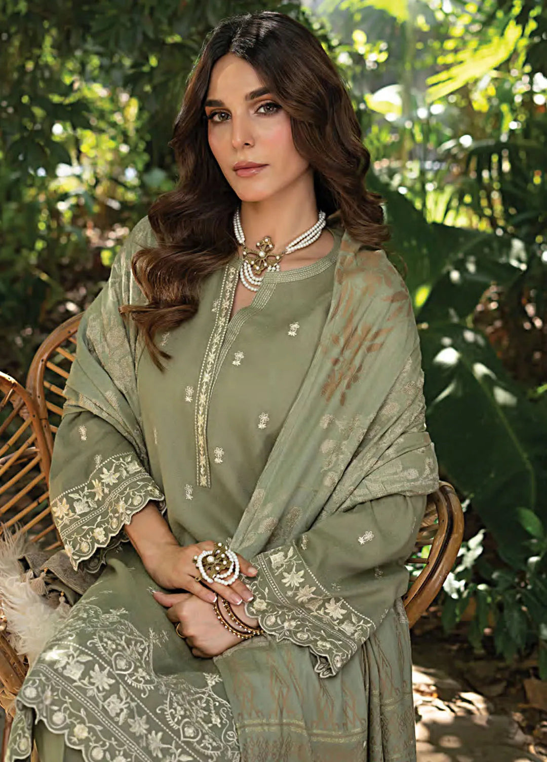 Lakhany Embroidered Slub Peach Suit Unstitched 3 Piece LSM24WS LG-IZ-0233 - Winter Collection