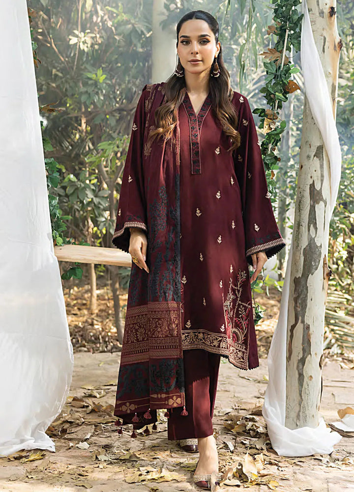 Lakhany Embroidered Slub Peach Suit Unstitched 3 Piece LSM24WS LG-IZ-0234 - Winter Collection