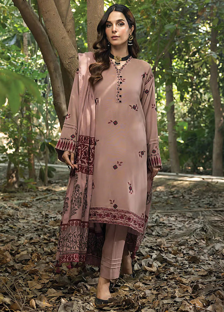 Lakhany Embroidered Slub Peach Suit Unstitched 3 Piece LSM24WS LG-IZ-0235 - Winter Collection