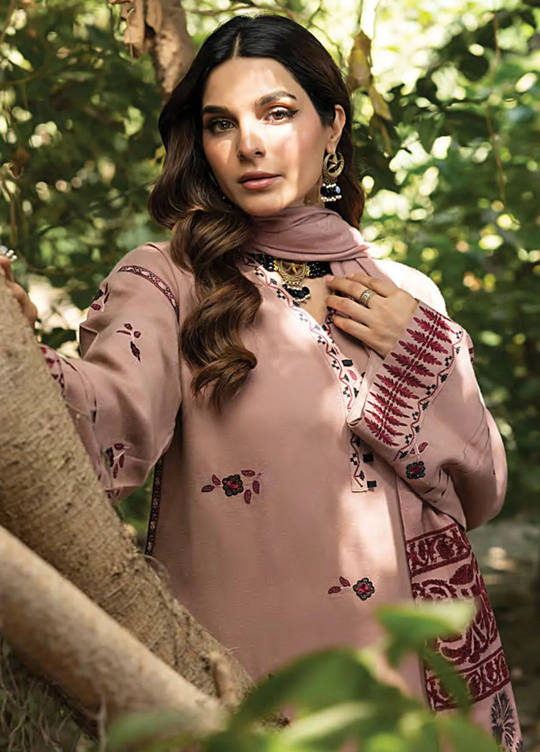 Lakhany Embroidered Slub Peach Suit Unstitched 3 Piece LSM24WS LG-IZ-0235 - Winter Collection