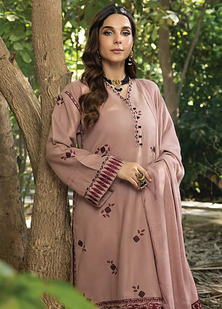 Lakhany Embroidered Slub Peach Suit Unstitched 3 Piece LSM24WS LG-IZ-0235 - Winter Collection