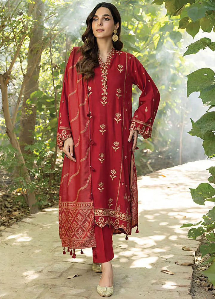 Lakhany Embroidered Slub Peach Suit Unstitched 3 Piece LSM24WS LG-RL-0086 - Winter Collection