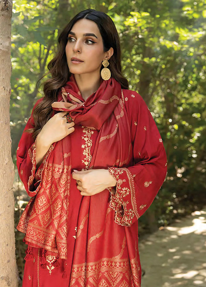 Lakhany Embroidered Slub Peach Suit Unstitched 3 Piece LSM24WS LG-RL-0086 - Winter Collection