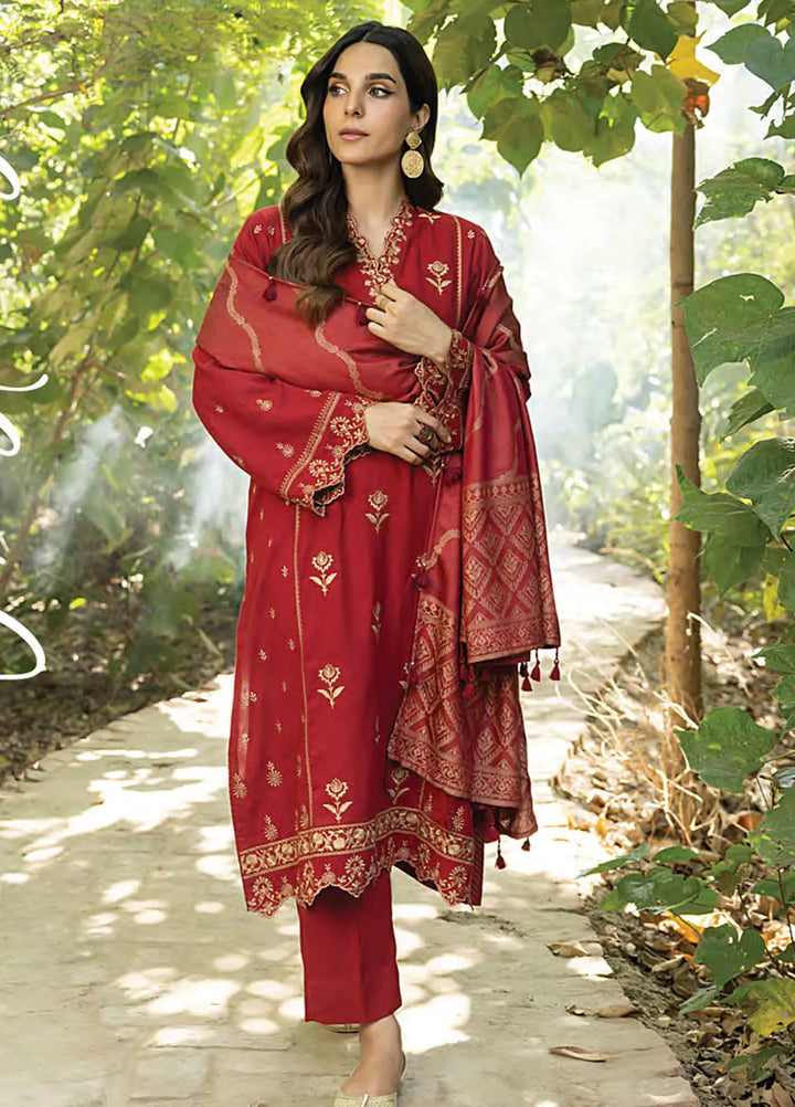 Lakhany Embroidered Slub Peach Suit Unstitched 3 Piece LSM24WS LG-RL-0086 - Winter Collection