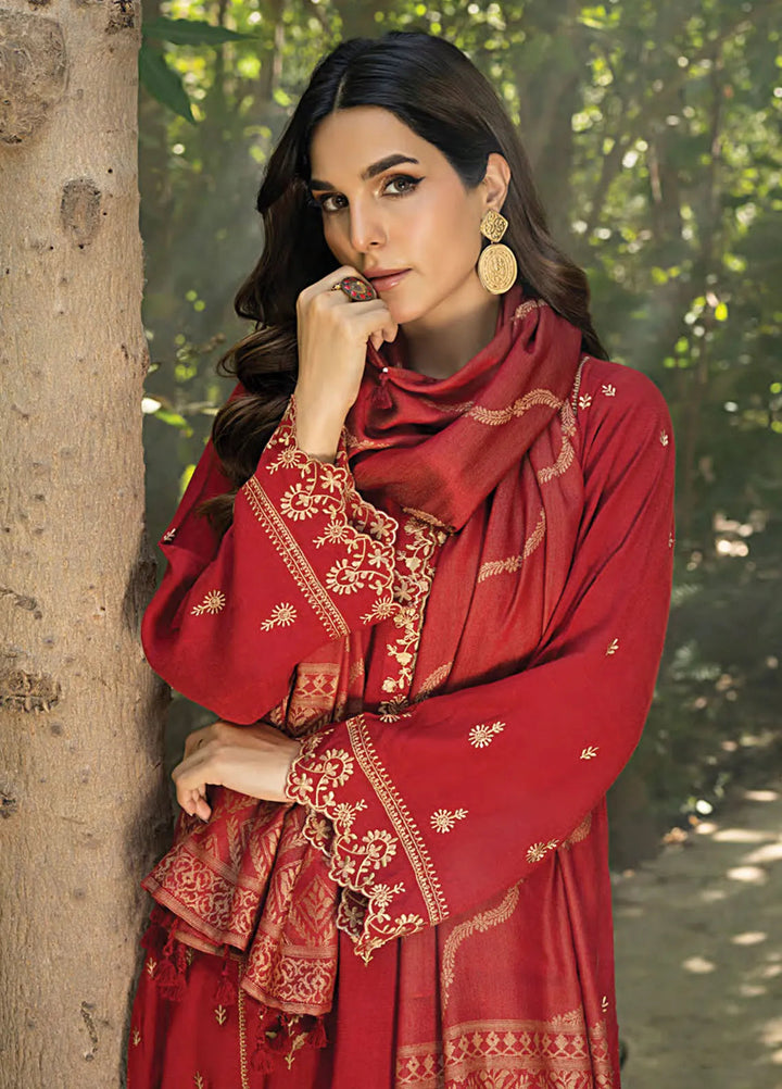 Lakhany Embroidered Slub Peach Suit Unstitched 3 Piece LSM24WS LG-RL-0086 - Winter Collection