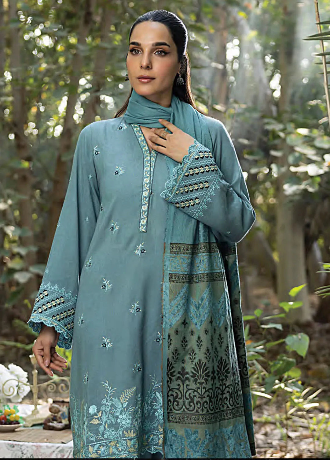 Lakhany Embroidered Slub Peach Suit Unstitched 3 Piece LSM24WS LG-RL-0102 - Winter Collection