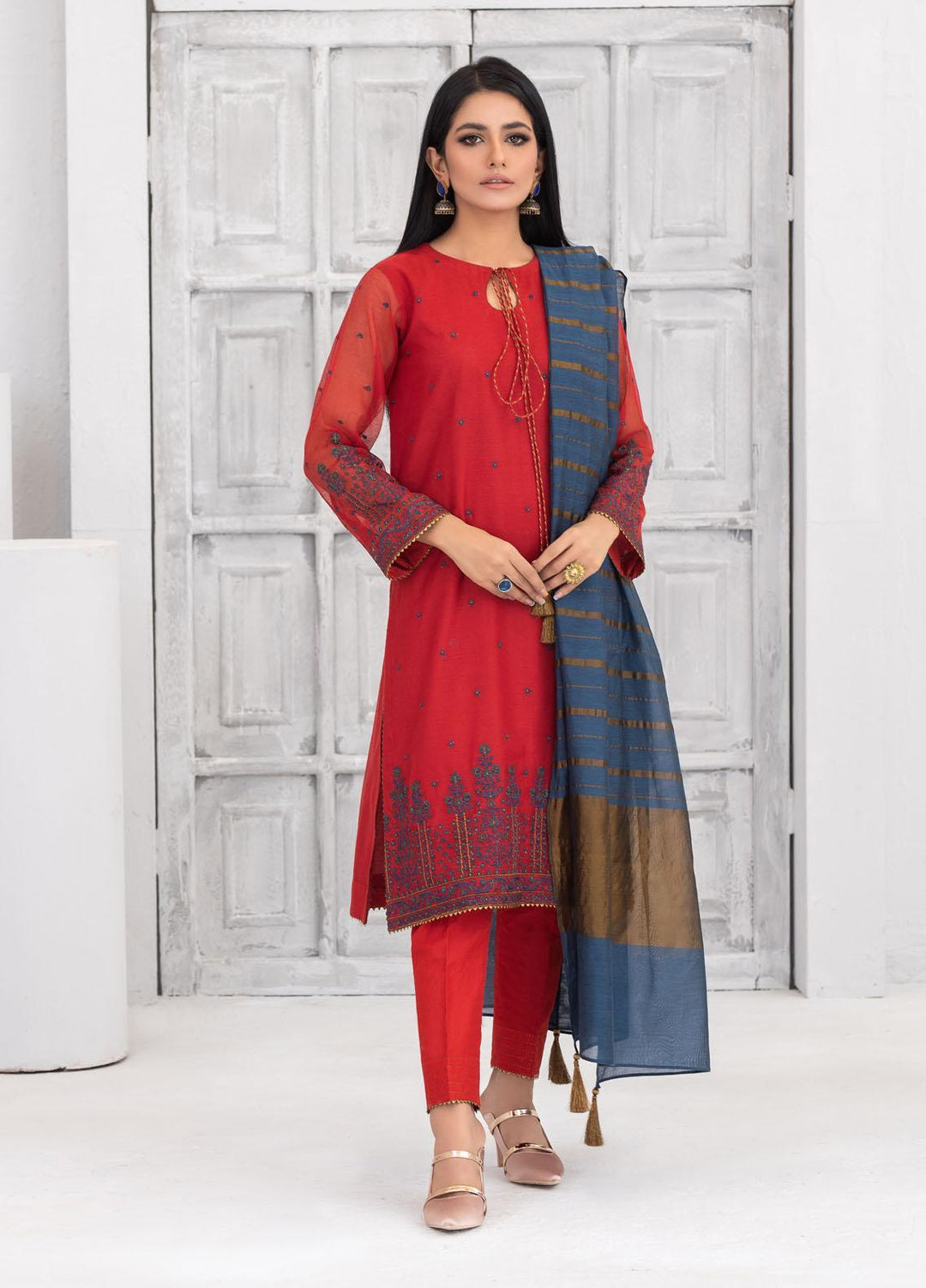 Lakhany Luxury Pret Embroidered Khaadi Net 3 Piece Suit LSM21FP-3 LSM-2556