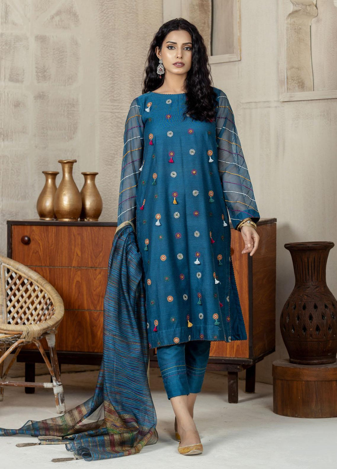 Lakhany Pret Embriodered Net 3 Piece Suit LSM-2603