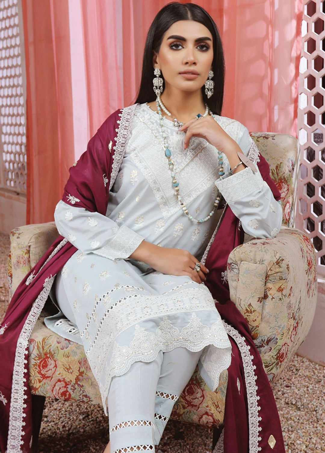 Luckhnowi By Lakhany Embroidered Lawn Suits Unstitched 3 Piece LSM22LF LFE-5017 - Festive Collection