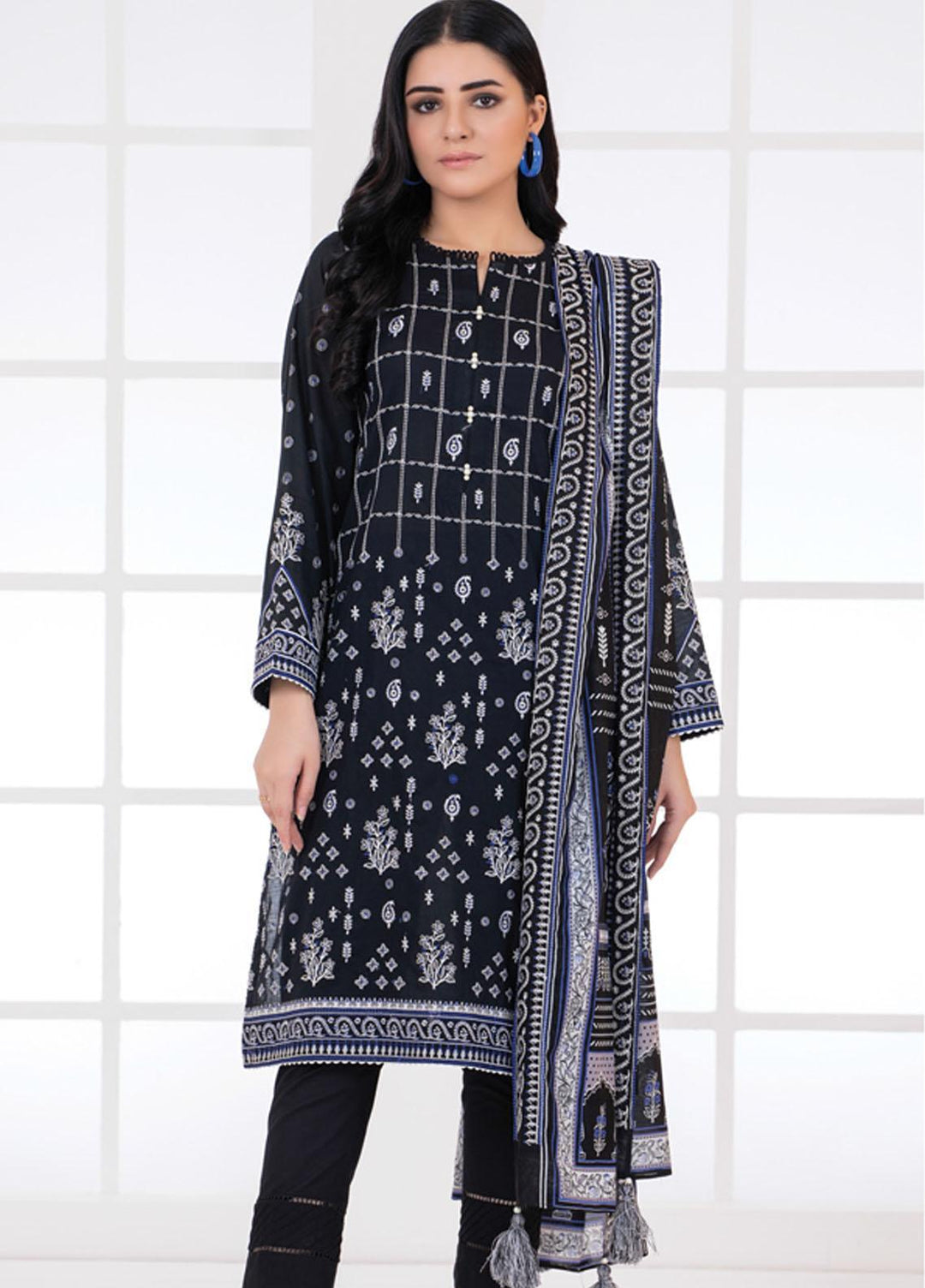 Monochrome By Lakhany Embroidered Lawn Suits Unstitched 3 Piece LSM22BW MCE-7018 - Black & White Collection