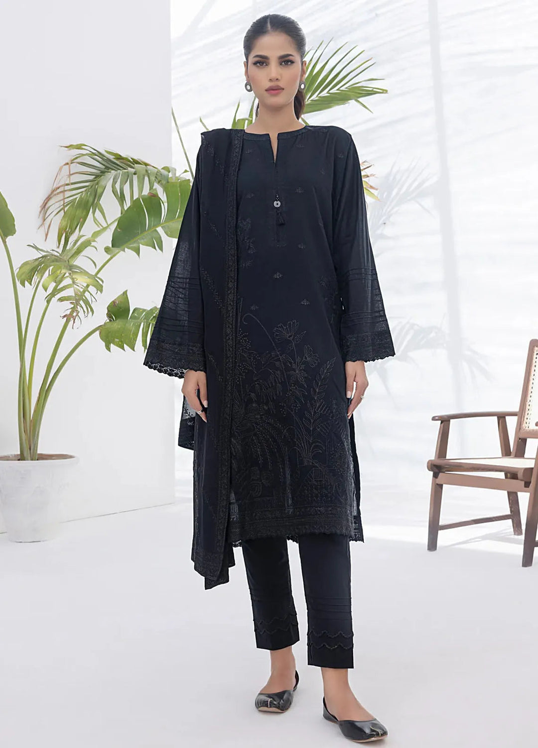 Lakhany Monochrome Embroidered Lawn Suit Unstitched 3 Piece LSM24ML LG-SK-0203 - Summer Collection