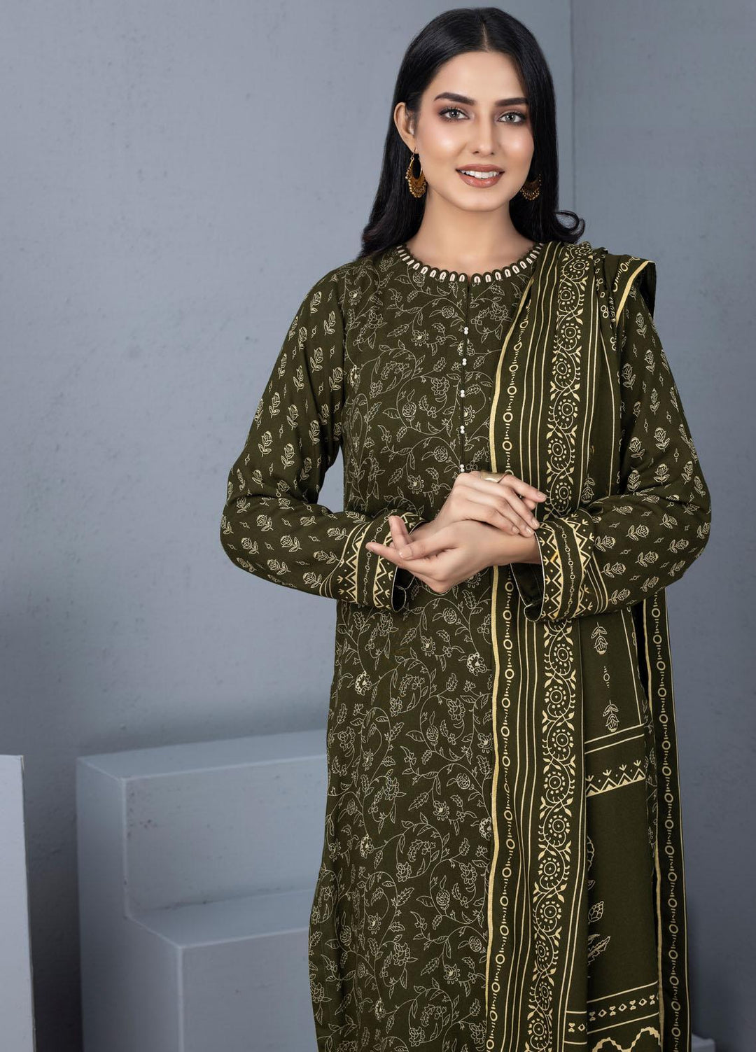 Lakhany Printed Pashmina Suits Unstitched 3 Piece LSM21PSH PPC-303-C - Winter Collection