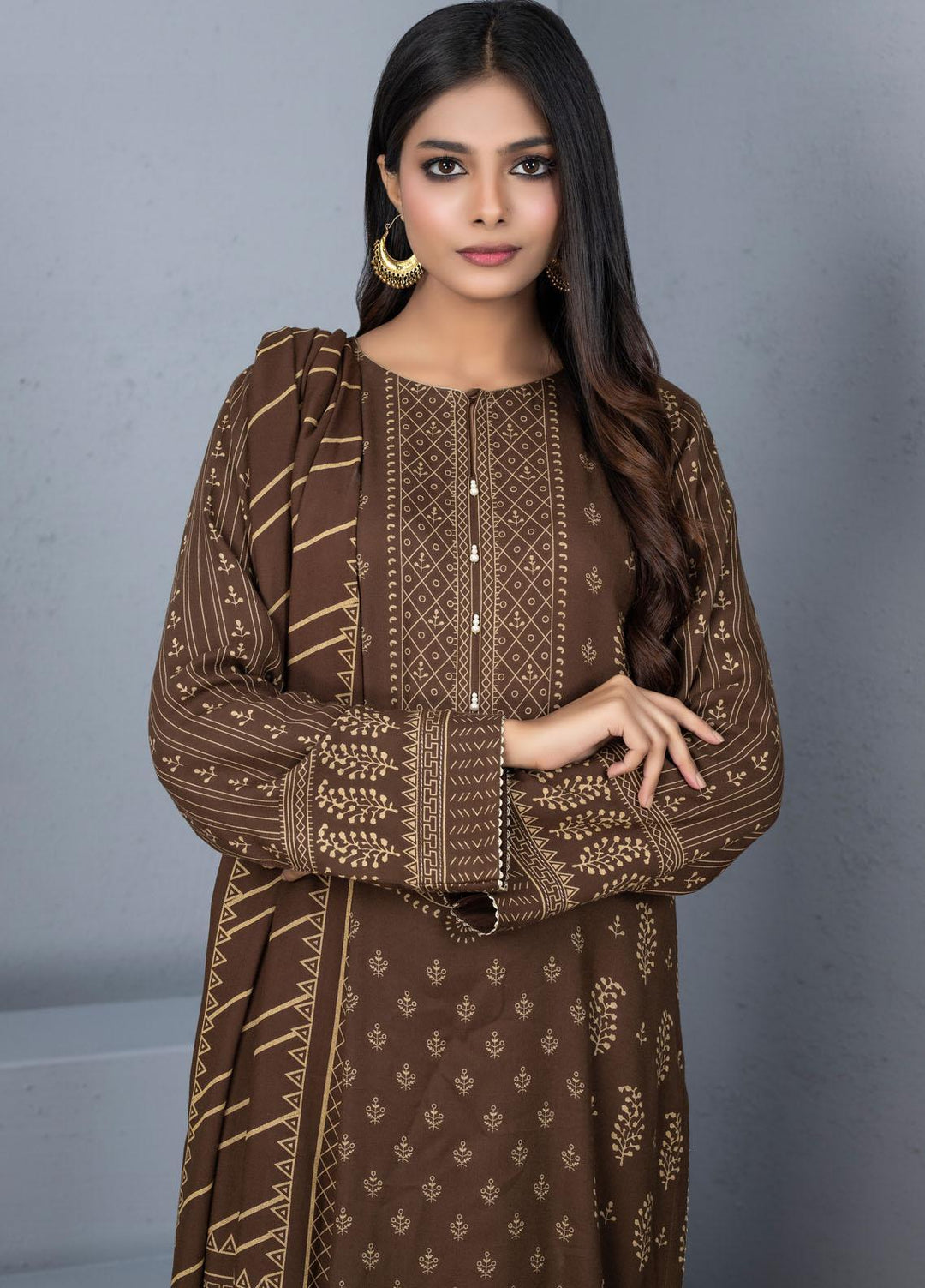 Lakhany Printed Pashmina Suits Unstitched 3 Piece LSM21PSH PPC-304-B - Winter Collection