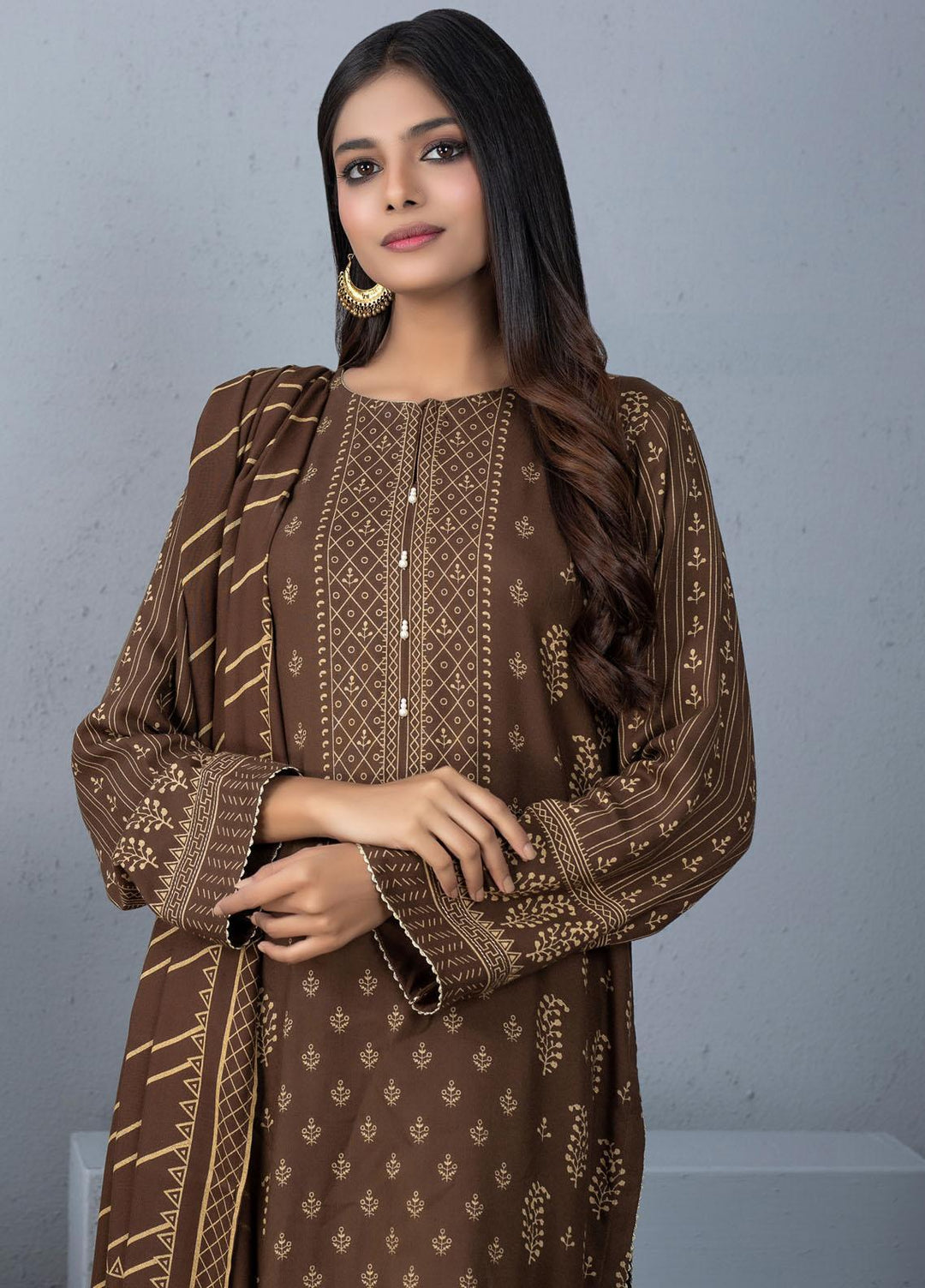 Lakhany Printed Pashmina Suits Unstitched 3 Piece LSM21PSH PPC-304-B - Winter Collection