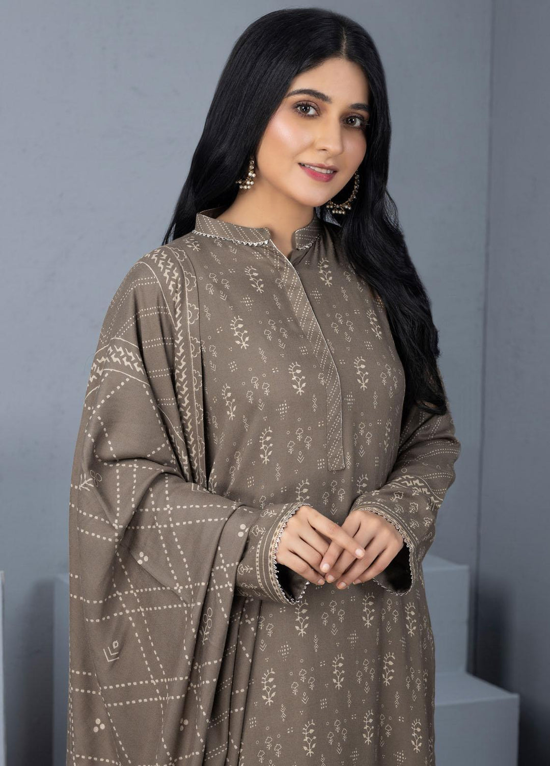 Lakhany Printed Pashmina Suits Unstitched 3 Piece LSM21PSH PPC-305-B - Winter Collection