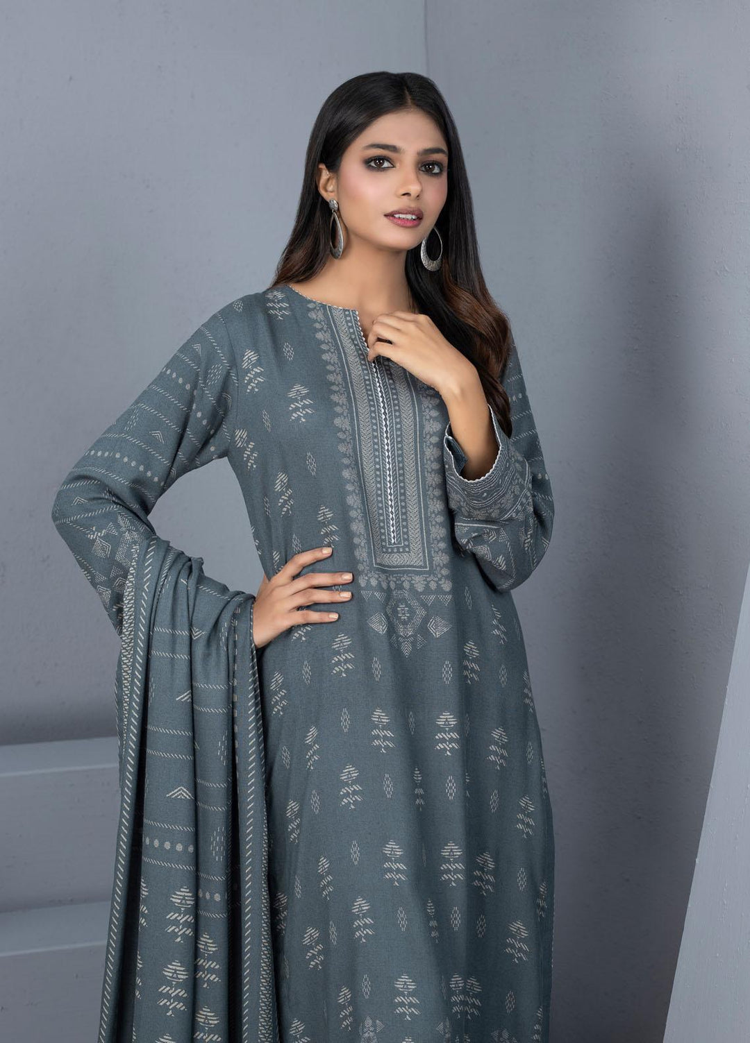 Lakhany Printed Pashmina Suits Unstitched 3 Piece LSM21PSH PPC-306-A - Winter Collection