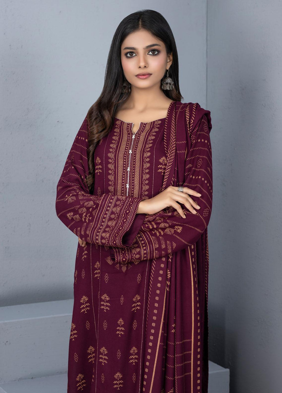 Lakhany Printed Pashmina Suits Unstitched 3 Piece LSM21PSH PPC-306-B - Winter Collection