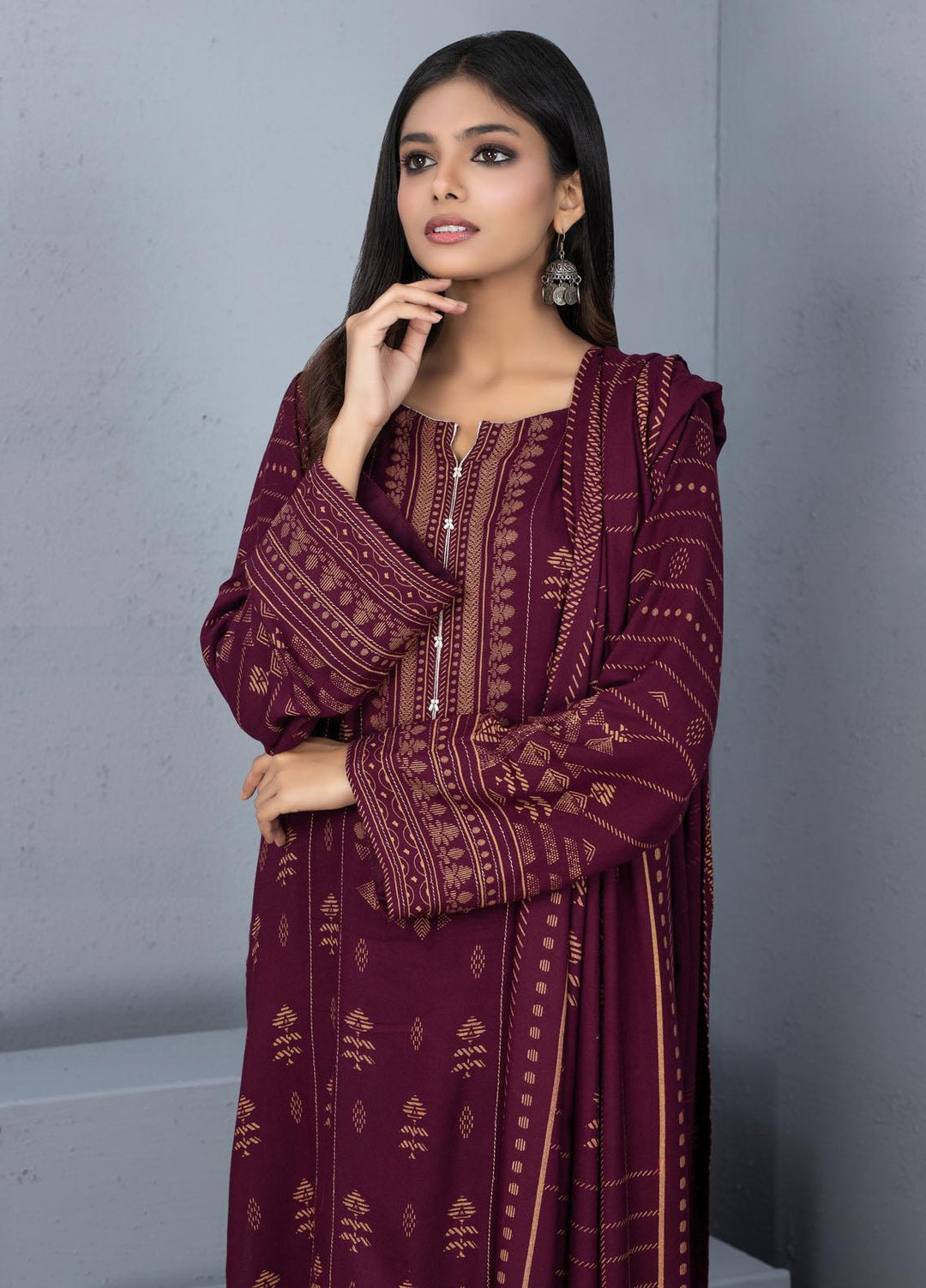 Lakhany Printed Pashmina Suits Unstitched 3 Piece LSM21PSH PPC-306-B - Winter Collection