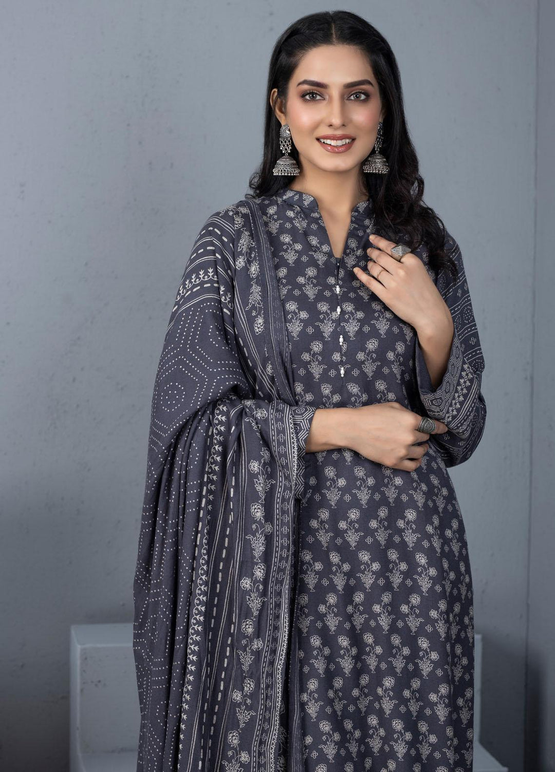 Lakhany Printed Pashmina Suits Unstitched 3 Piece LSM21PSH PPC-307-B - Winter Collection