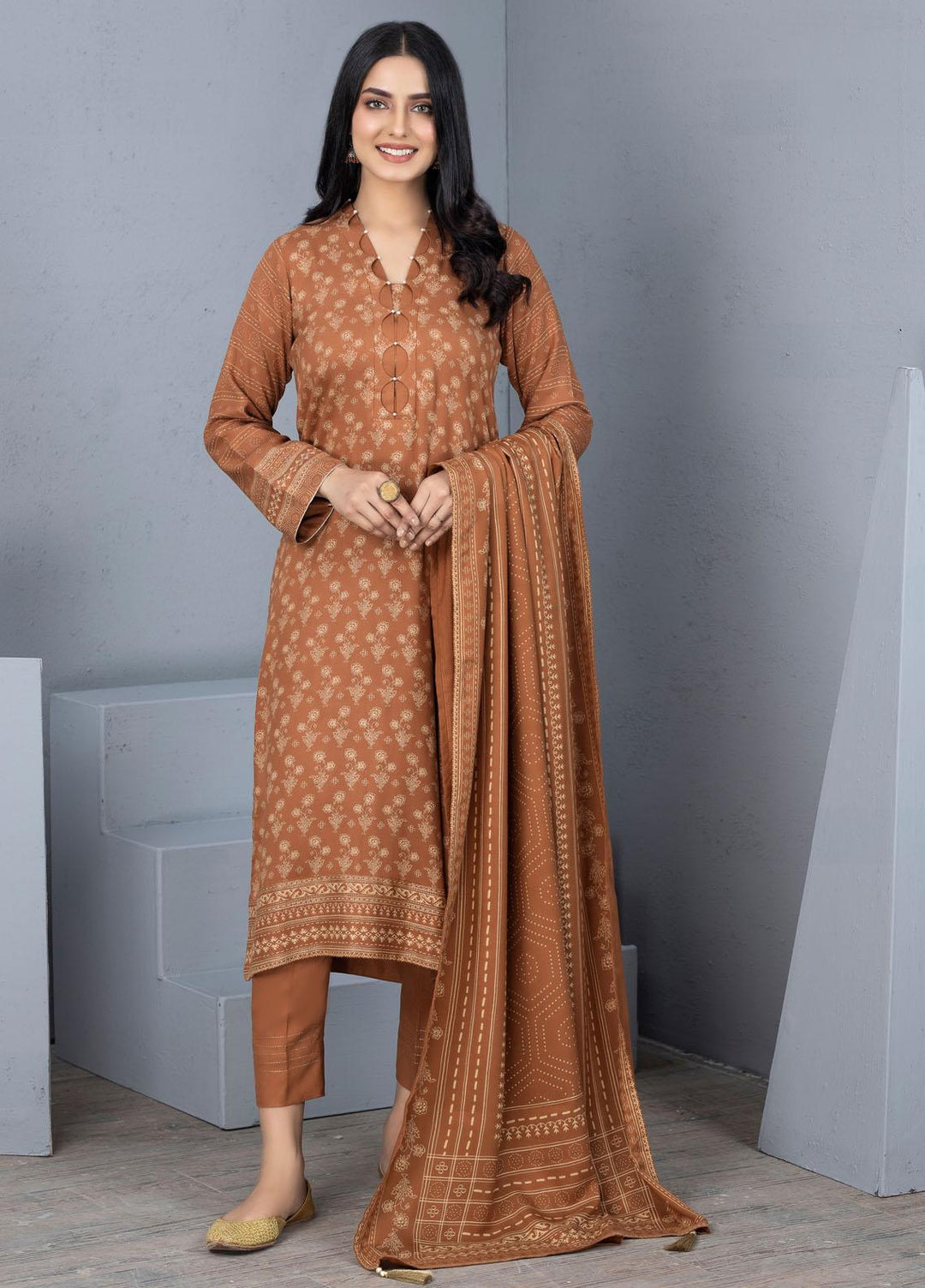 Lakhany Printed Pashmina Suits Unstitched 3 Piece LSM21PSH PPC-307-C - Winter Collection