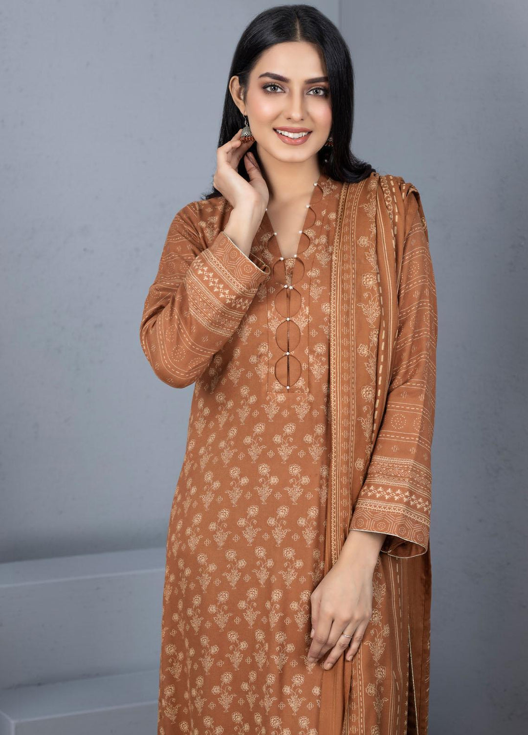 Lakhany Printed Pashmina Suits Unstitched 3 Piece LSM21PSH PPC-307-C - Winter Collection