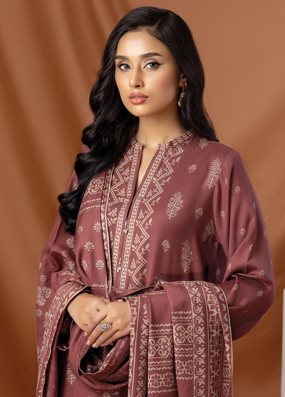 Lakhany Printed Pashmina Suits Unstitched 3 Piece LSM22P PPC-303-A - Winter Collection