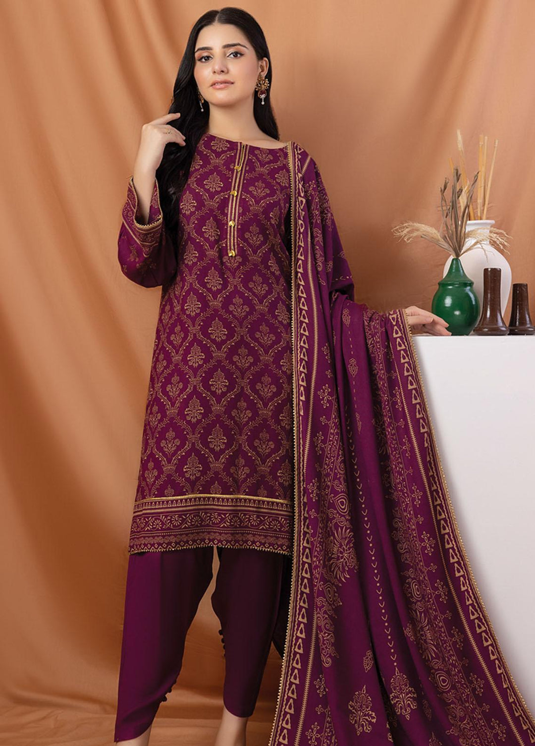 Lakhany Printed Pashmina Suits Unstitched 3 Piece LSM22P PPC-304-B - Winter Collection