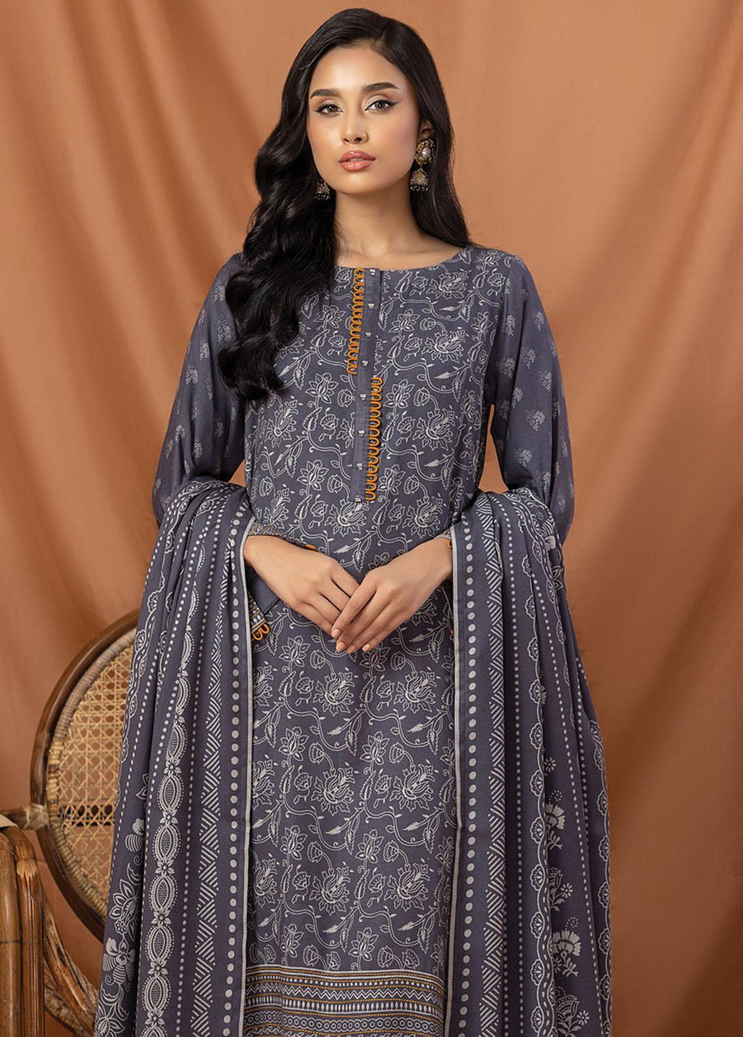 Lakhany Printed Pashmina Suits Unstitched 3 Piece LSM22P PPC-308-A - Winter Collection