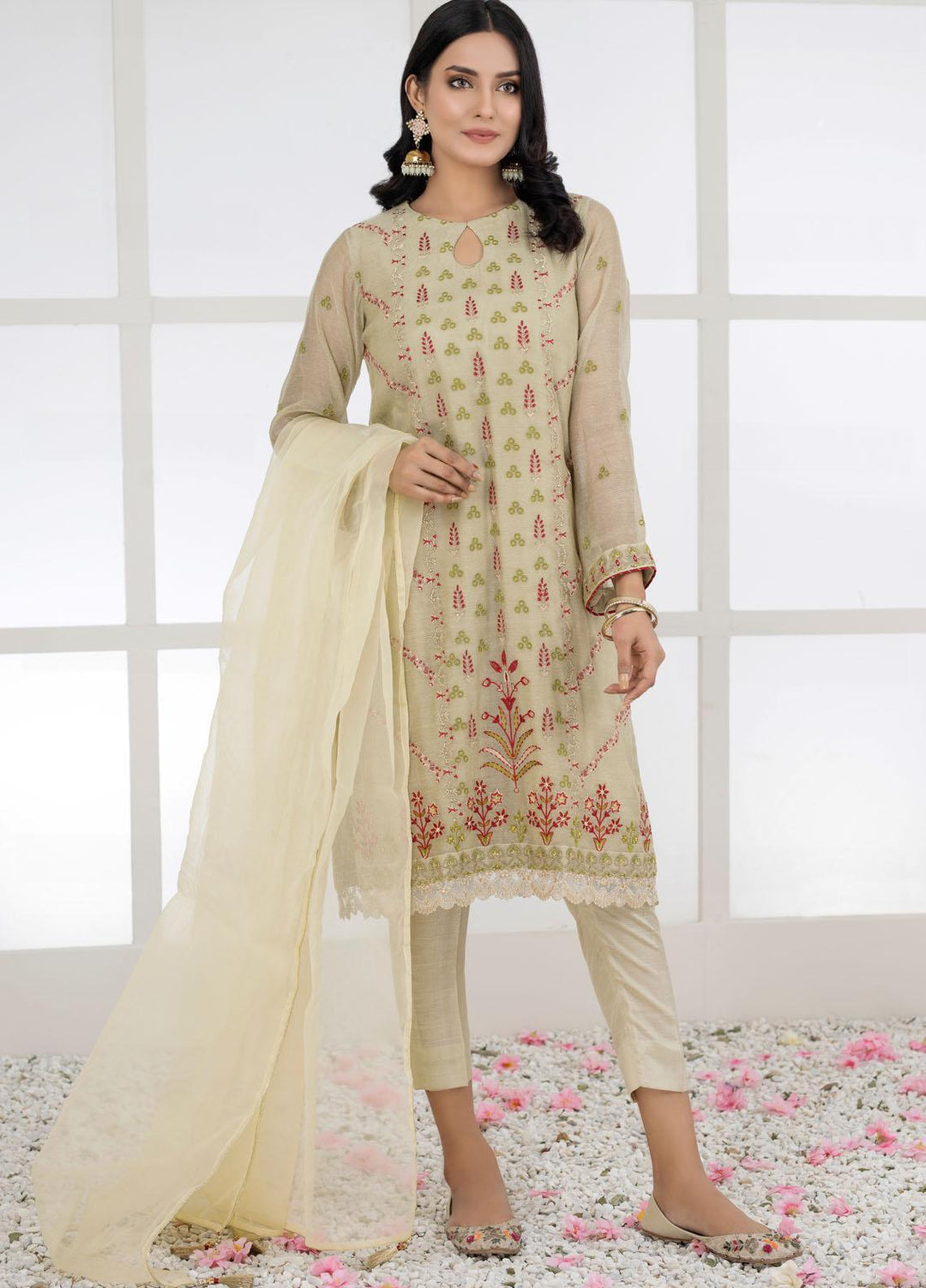 Lakhany Luxury Pret Embroidered Khaadi Net 3 Piece Suit LSM-2453