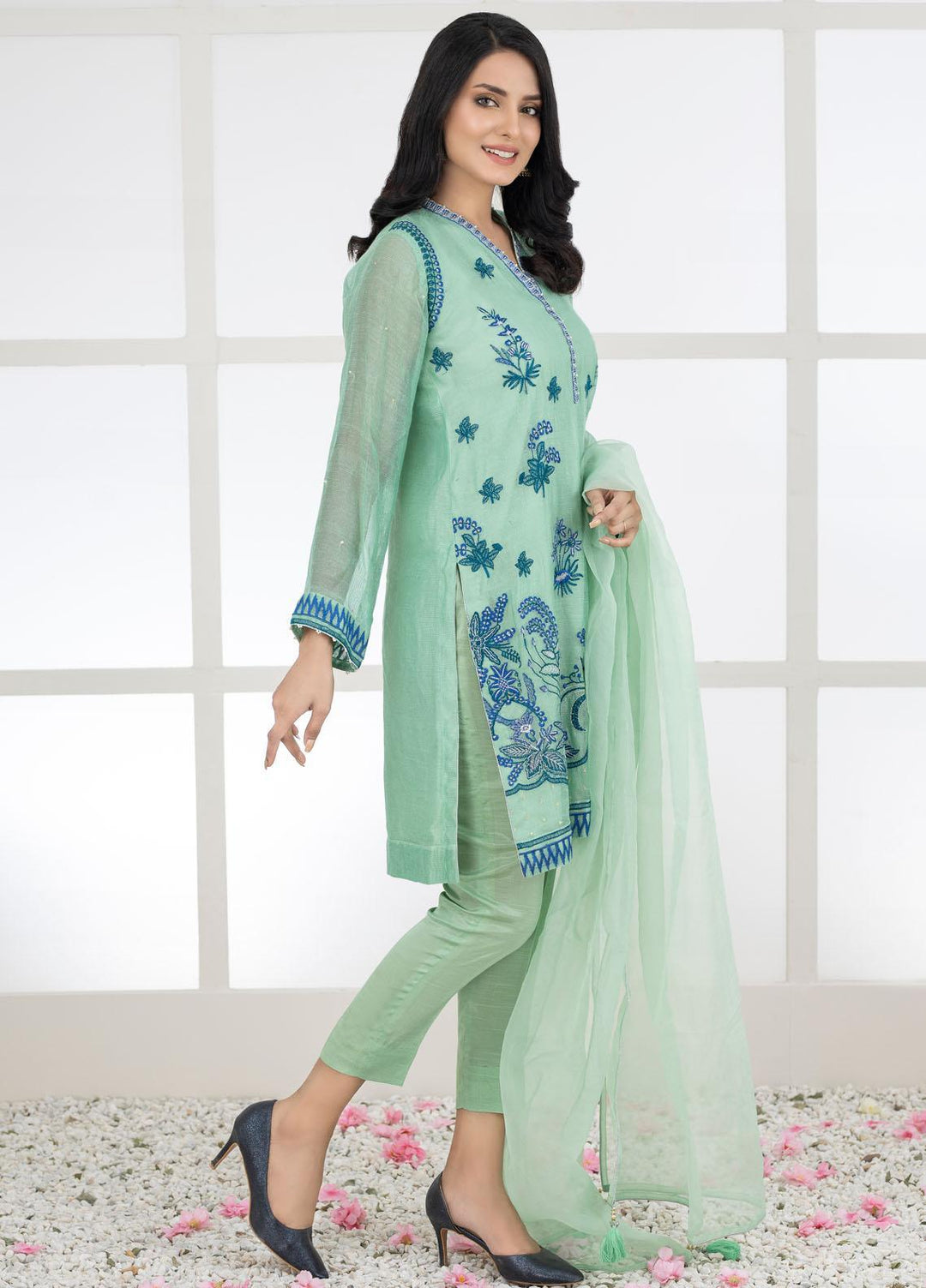 Lakhany Luxury Pret Embroidered Khaadi Net 3 Piece Suit LSM-2458