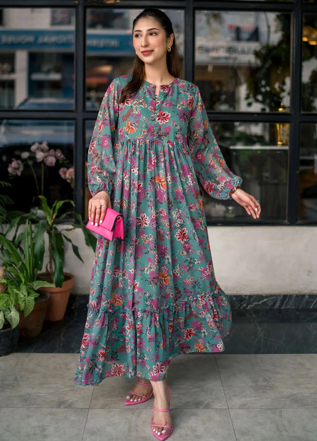 Lakhany Pret Printed Chiffon Long frock LG-AR-0064