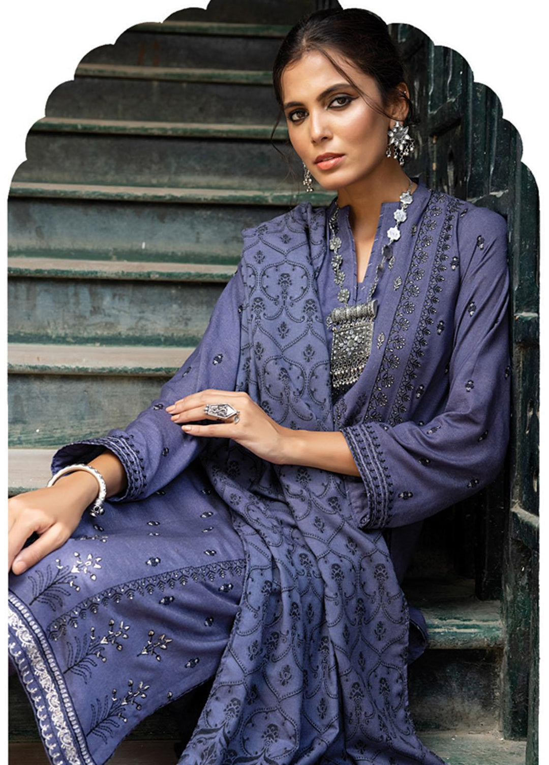 Lakhany Embroidered Slub Suits Unstitched 3 Piece LSM22W WES-BA-0001 - Winter Collection