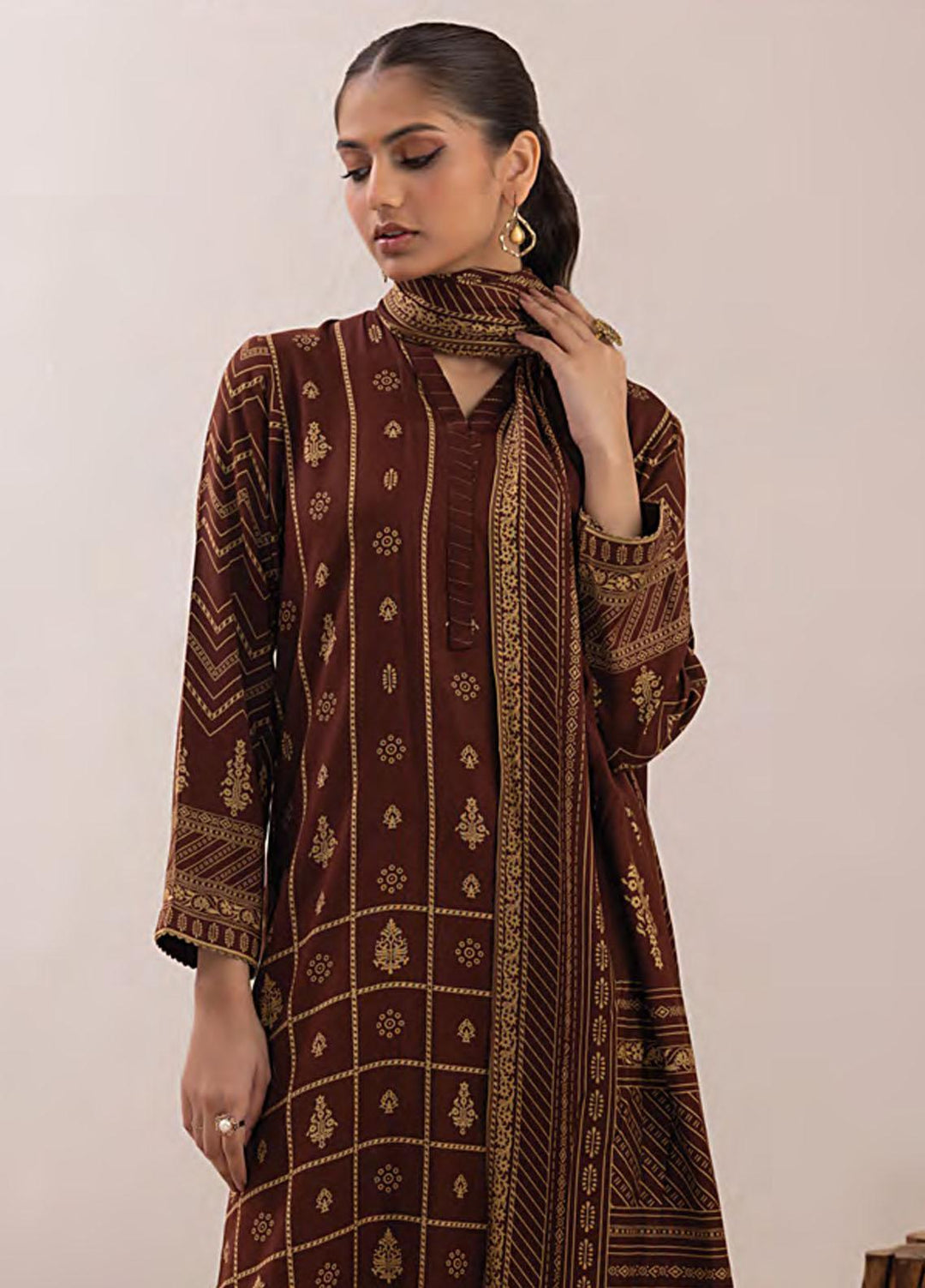 Lakhany Printed Pashmina Suits Unstitched 3 Piece LSM23PP LG-AM-0050-C - Winter Collection