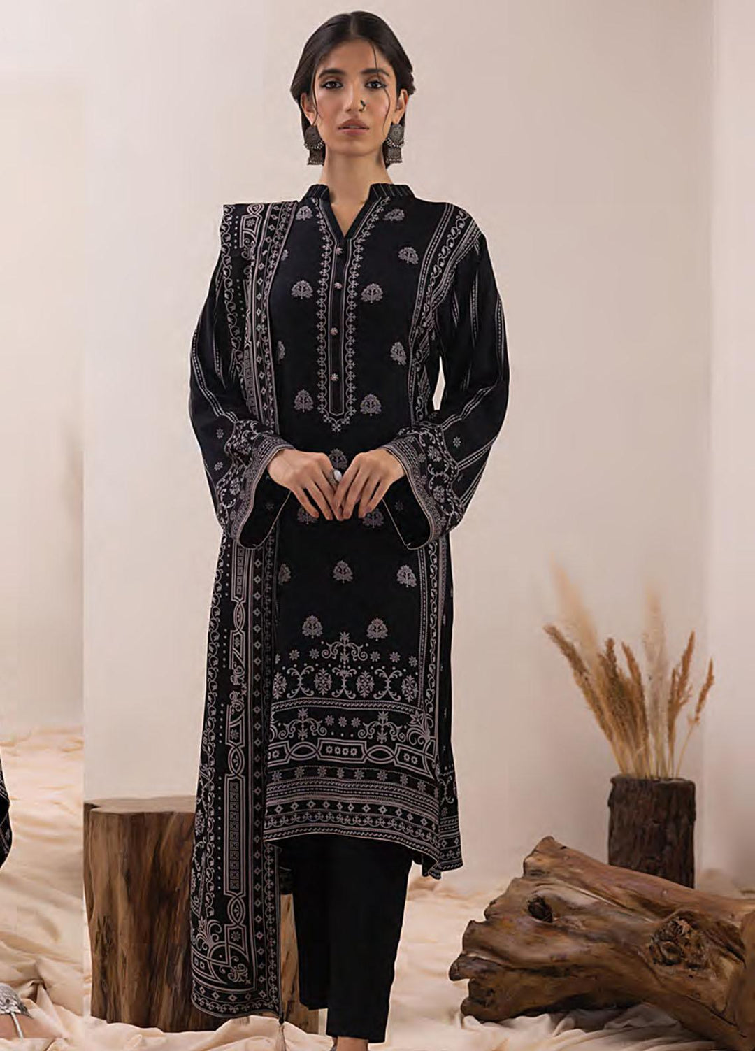 Lakhany Printed Pashmina Suits Unstitched 3 Piece LSM23PP LG-IZ-0019-C - Winter Collection