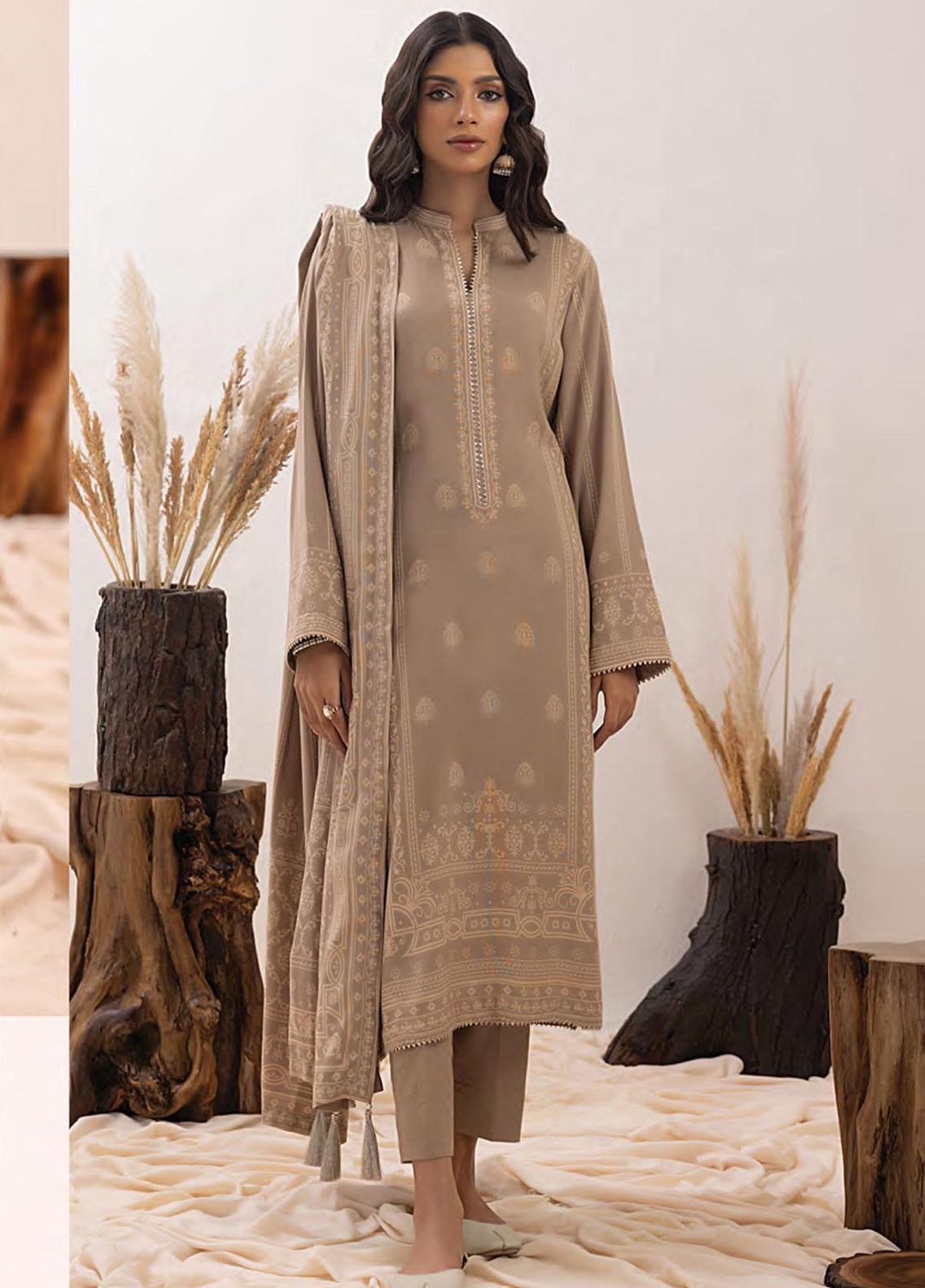 Lakhany Printed Pashmina Suits Unstitched 3 Piece LSM23PP LG-IZ-0019-A - Winter Collection