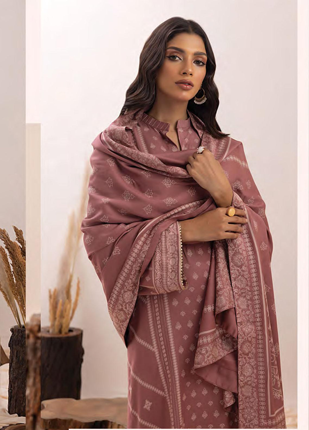 Lakhany Printed Pashmina Suits Unstitched 3 Piece LSM23PP LG-RM-0011-A - Winter Collection