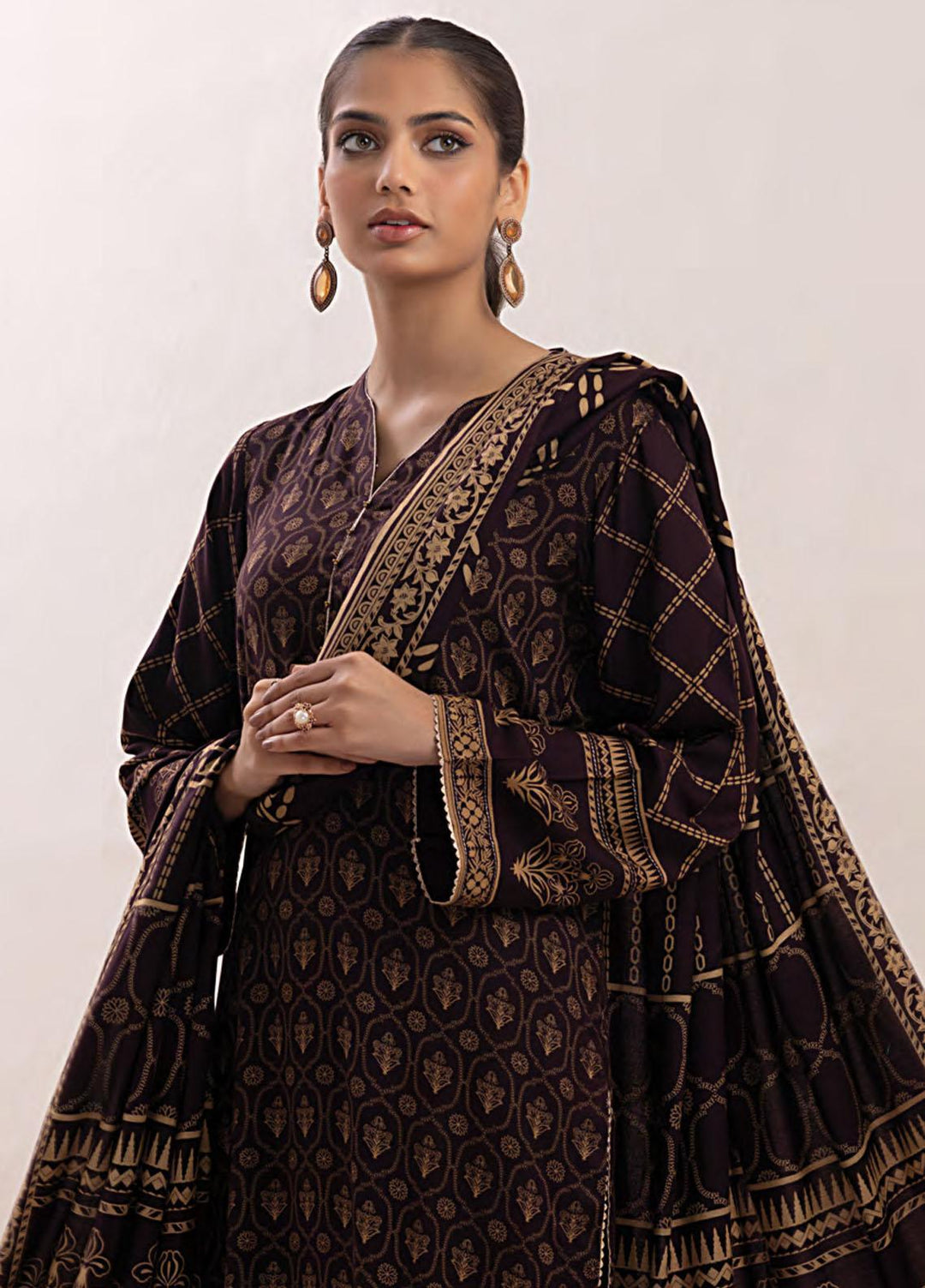 Lakhany Printed Pashmina Suits Unstitched 3 Piece LSM23PP LG-RM-0012-C - Winter Collection