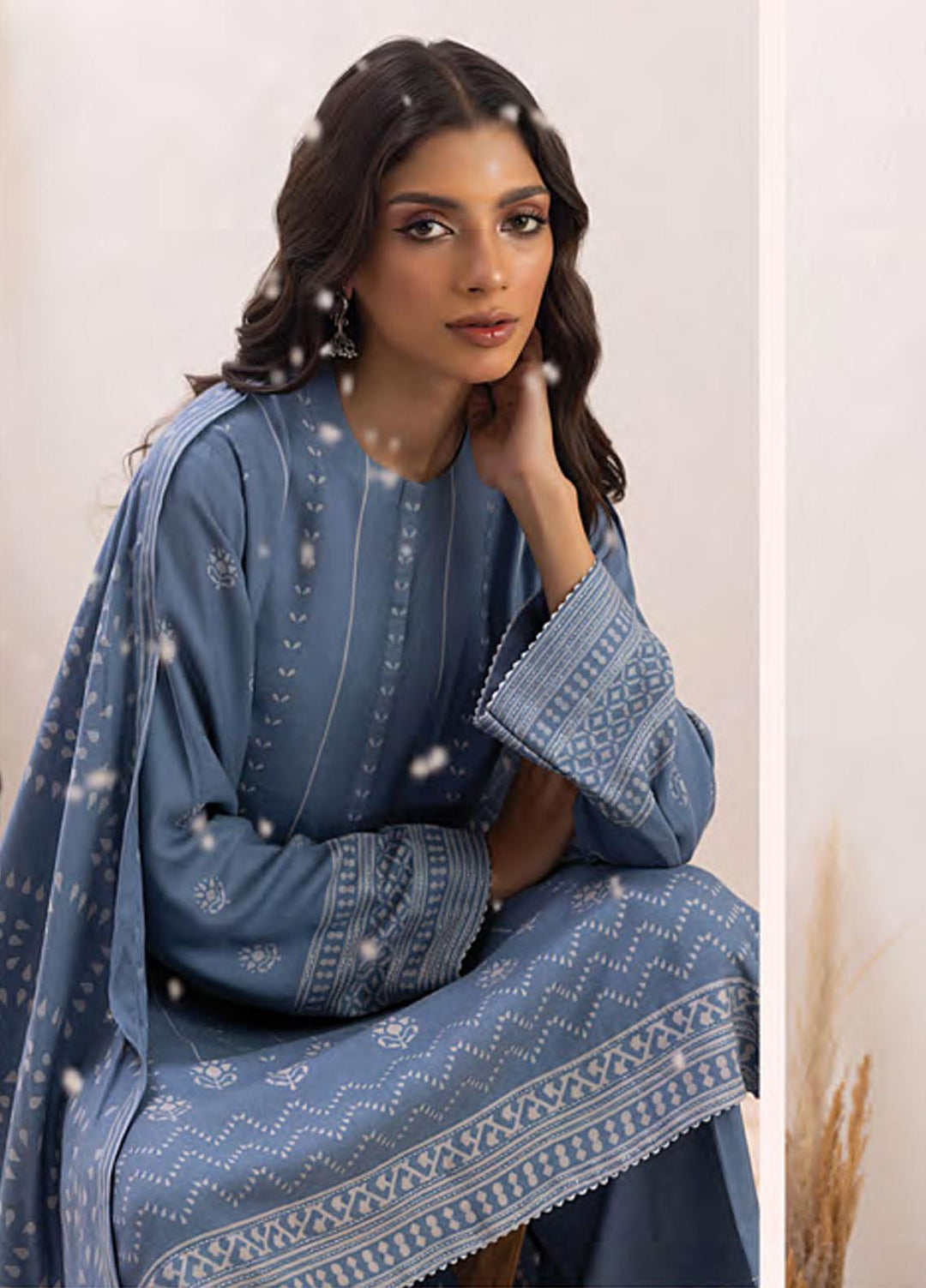 Lakhany Printed Pashmina Suits Unstitched 3 Piece LSM23PP LG-SR-0148-B - Winter Collection